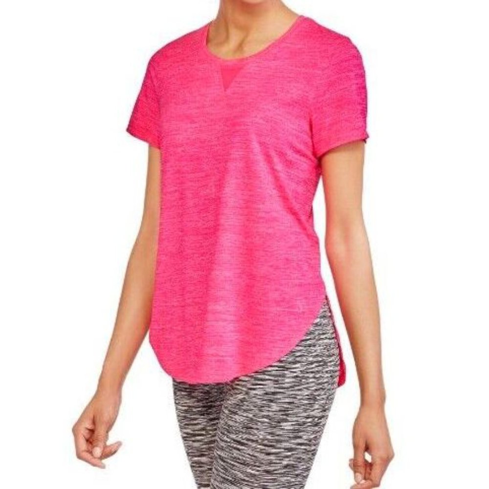 Danskin Dri More Tee Neon Bright Fuchsia Hot Pink Mesh Cut-Outs Cutouts Shirt S